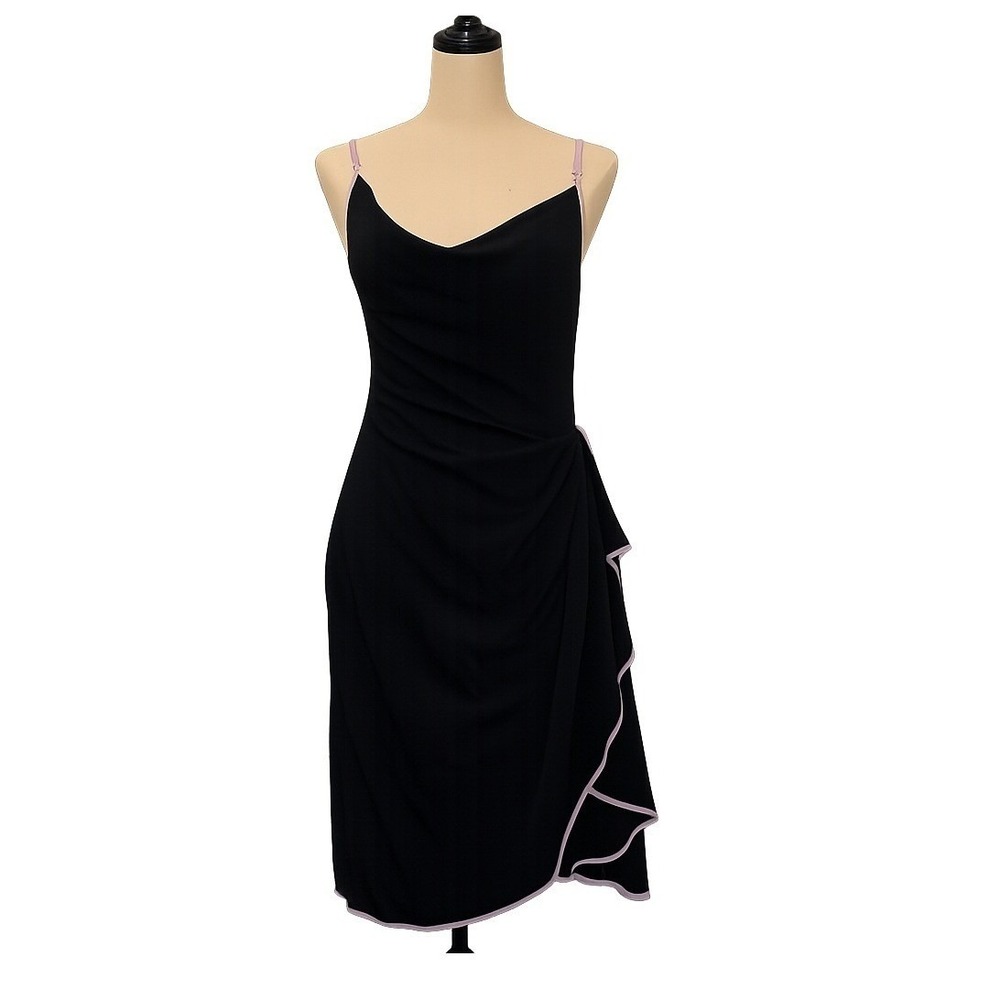 BCBGMAXAZRIA Cocktail Dress Women Medium Black Pink‎ Ruched Cowl Neck Y2K